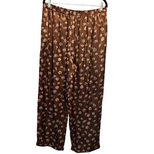 Jones & Co. Large Wide Leg Pants Chocolate Brown Floral Pull On Lounge Fall